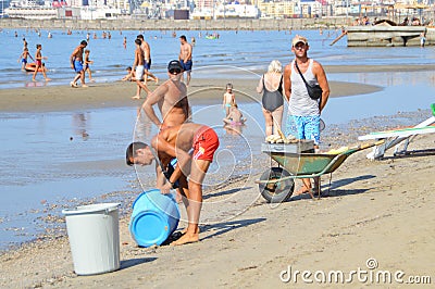 Merchants on the beach of Durres Editorial Stock Photo